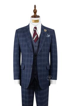 Bộ Suit Xanh Denim Kẻ Ô Modern Fit TGS358