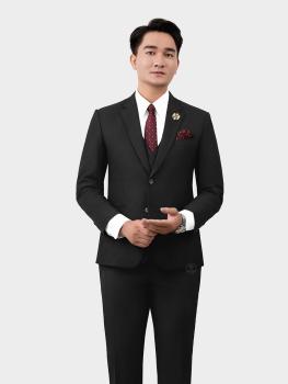 Bộ Suit Đen Gân Kẻ Vuông Modern Fit TGS357