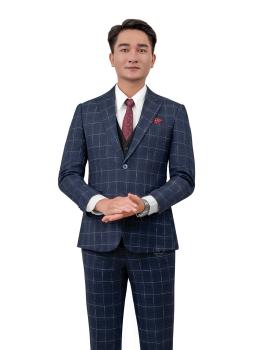 Bộ Suit Xanh Denim Kẻ Ô Modern Fit TGS358