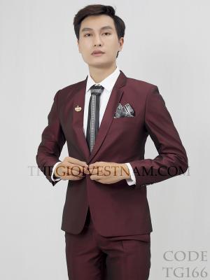 Bộ suit Đỏ Đô Bóng Một Nút TGS166