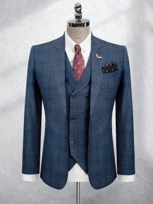 Bộ Suit Xanh Denim Phối Kẻ Caro Modern Fit TGS389
