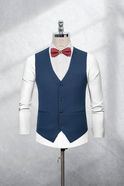 Bộ Suit Xanh Navy Họa Tiết Kẻ Sọc Modern Fit TGS381
