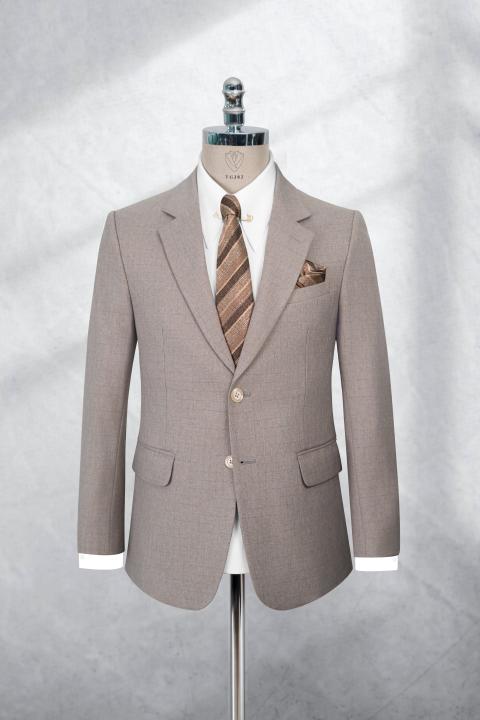 Bộ Suit Nâu Nhạt Hoạ Tiết Kẻ Classic Fit TGS382