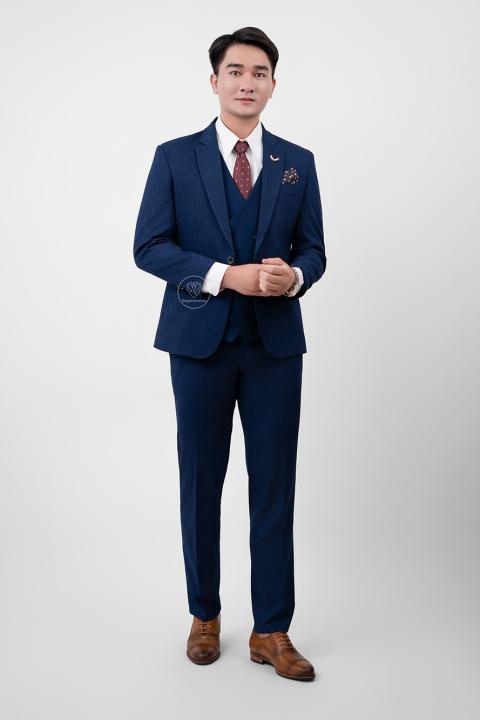 Bộ Suit Xanh Navy Sọc Xước Modern Fit TGS350