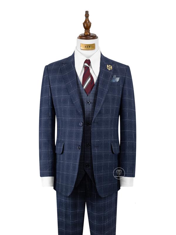 Bộ Suit Xanh Denim Kẻ Ô Modern Fit TGS358