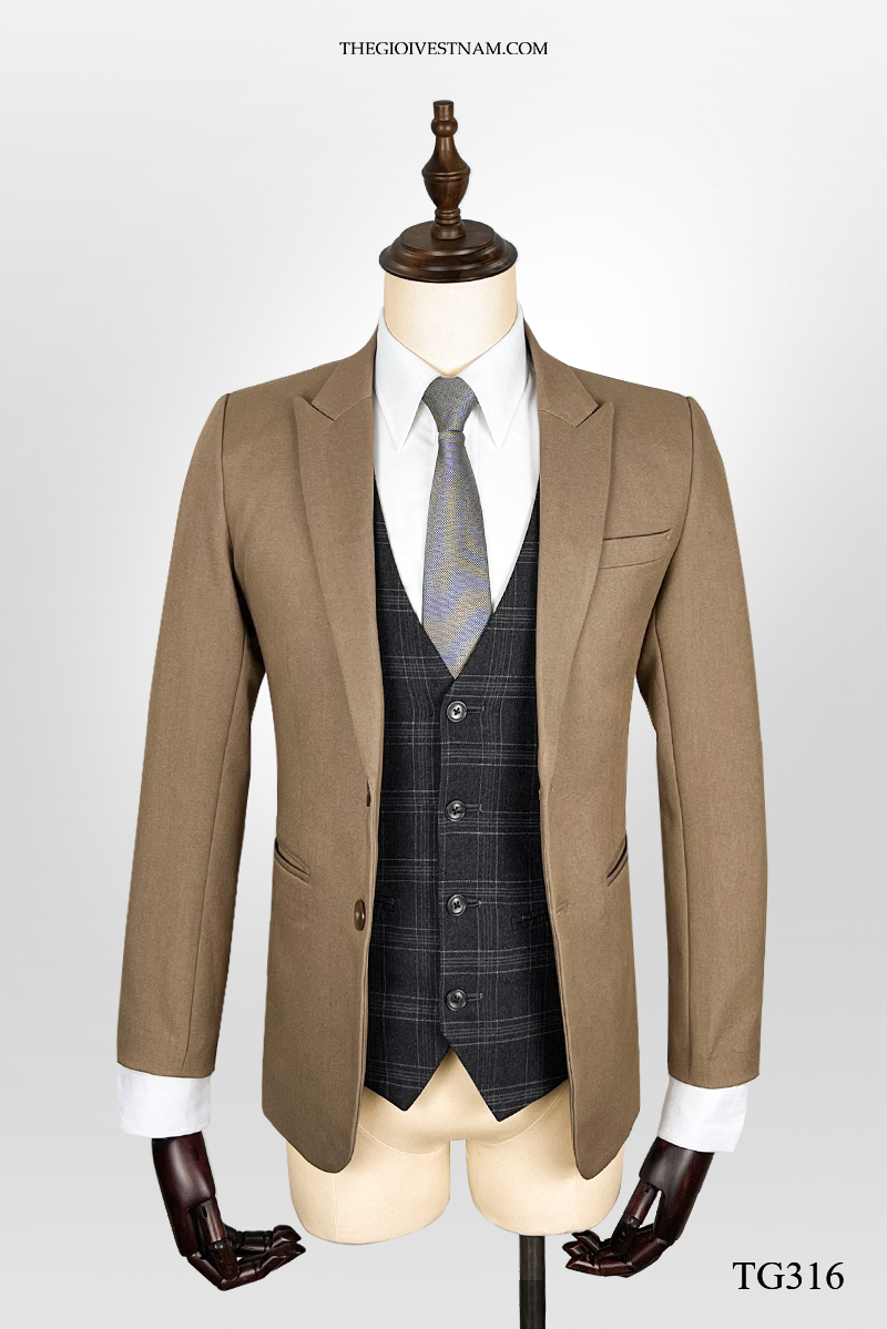 Áo vest nam màu nâu 2 nút | áo dài cưới Tài Lộc