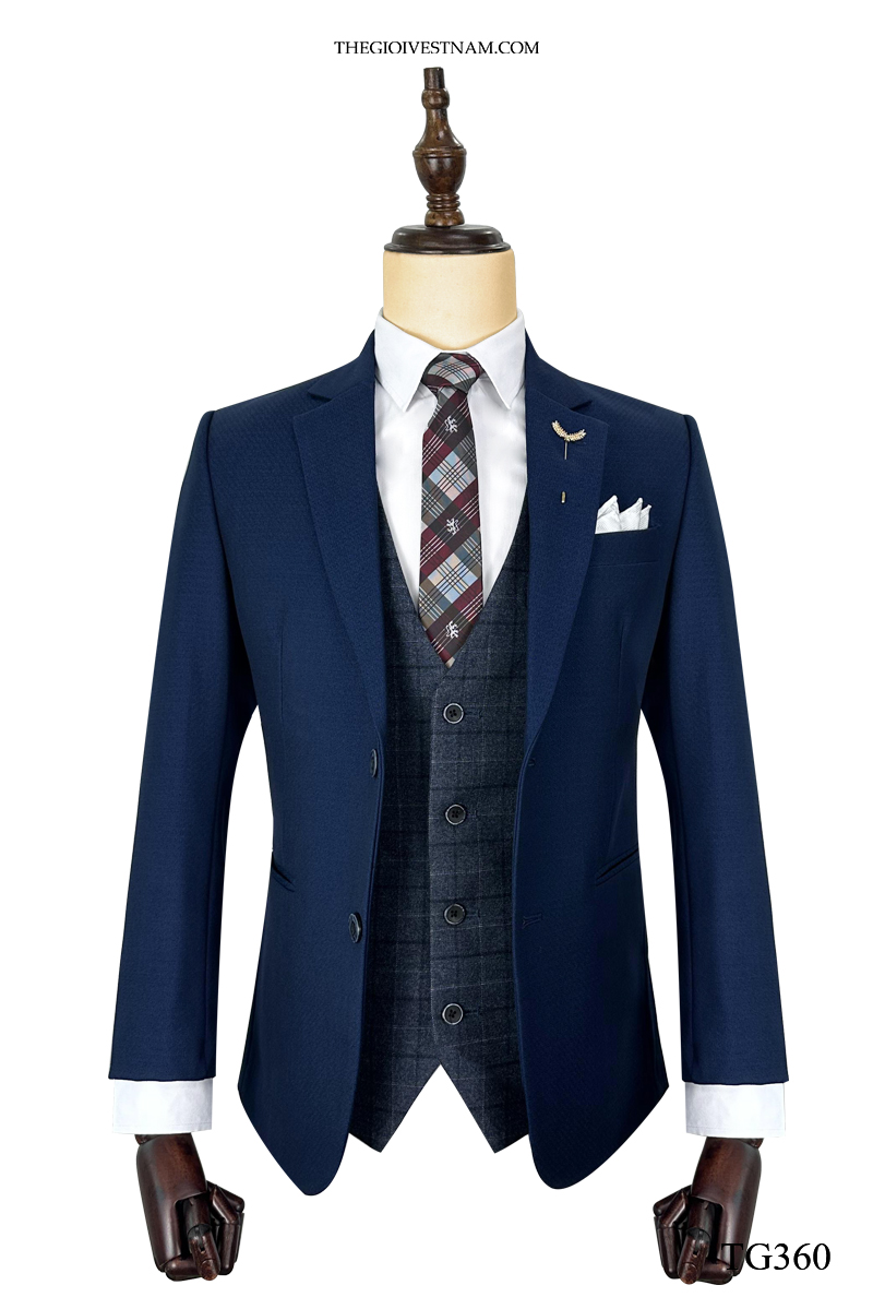Bộ suit xanh navy caro ẩn hai nút TG360 #0