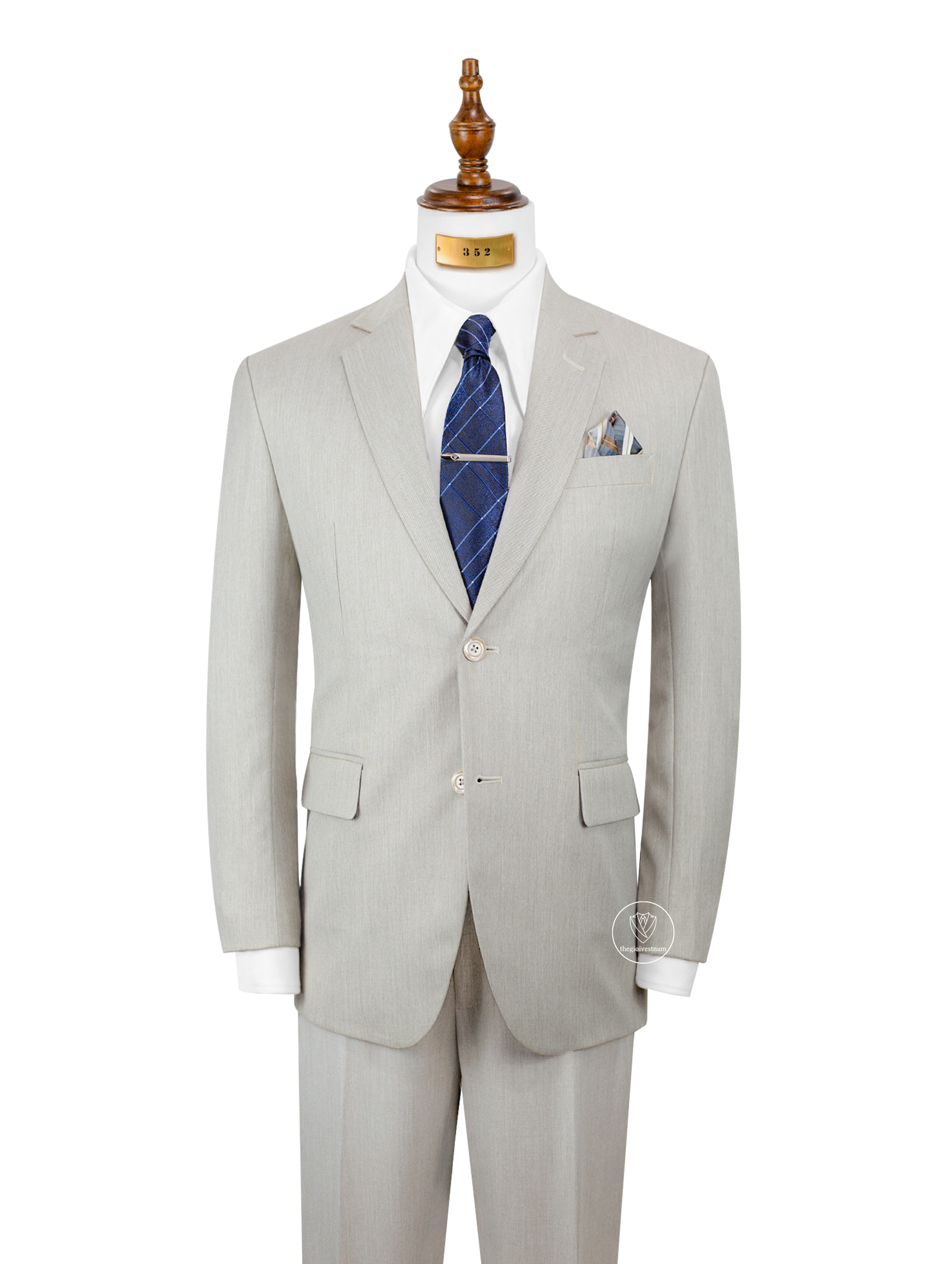 Bộ Suit Xám Trắng Gân Classic Fit TGS352 | Thế Giới Vest Nam